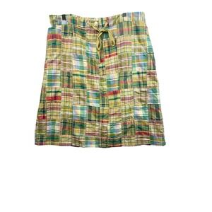 NorthStyle Women's Xl Multicolored Madras Patchwork Plaid Fly Front Skirt Pocket